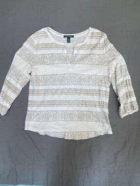 Lauren/Ralph Lauren Geometric Henley Blouse